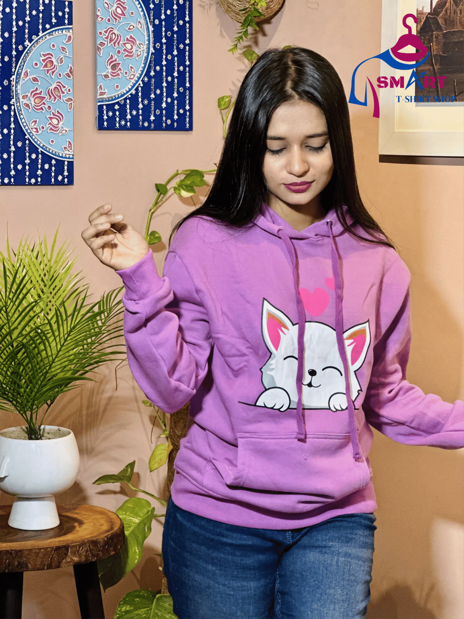 (Love Cat Purple) স্টাইলিশ হুডি (Love Cat Purple) - Image 1