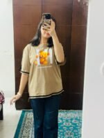 সাইট কাটিং ড্রপ-শোল্ডার টি-শার্ট Combo (Black and beige ) - Image 3