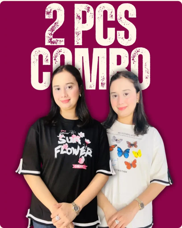 সাইট কাটিং ড্রপ-শোল্ডার টি-শার্ট Combo (Black and White)