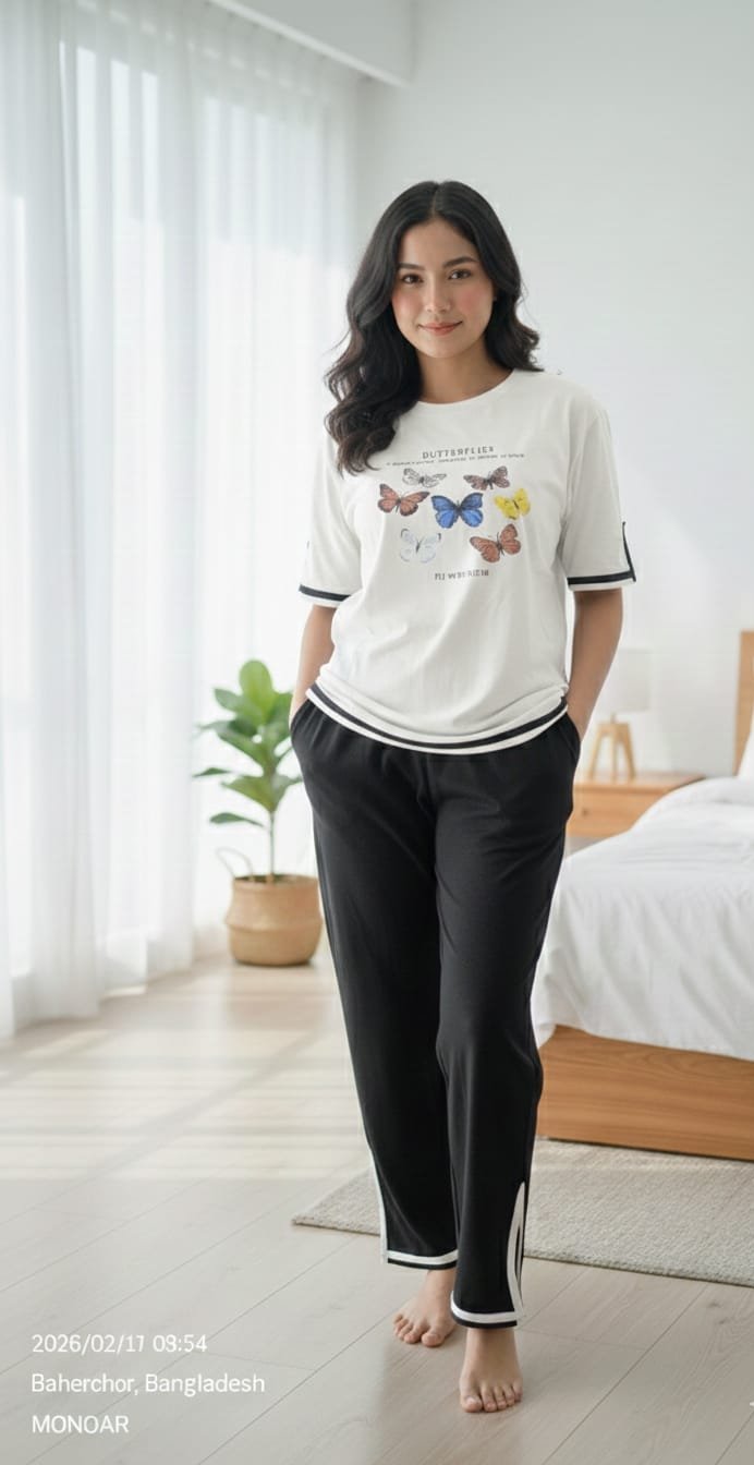 white সাইট কাটিং ১ পিচ কালো প্যান্ট এবং ১ পিচ সাদা টিশার্ট Combo - Image 1